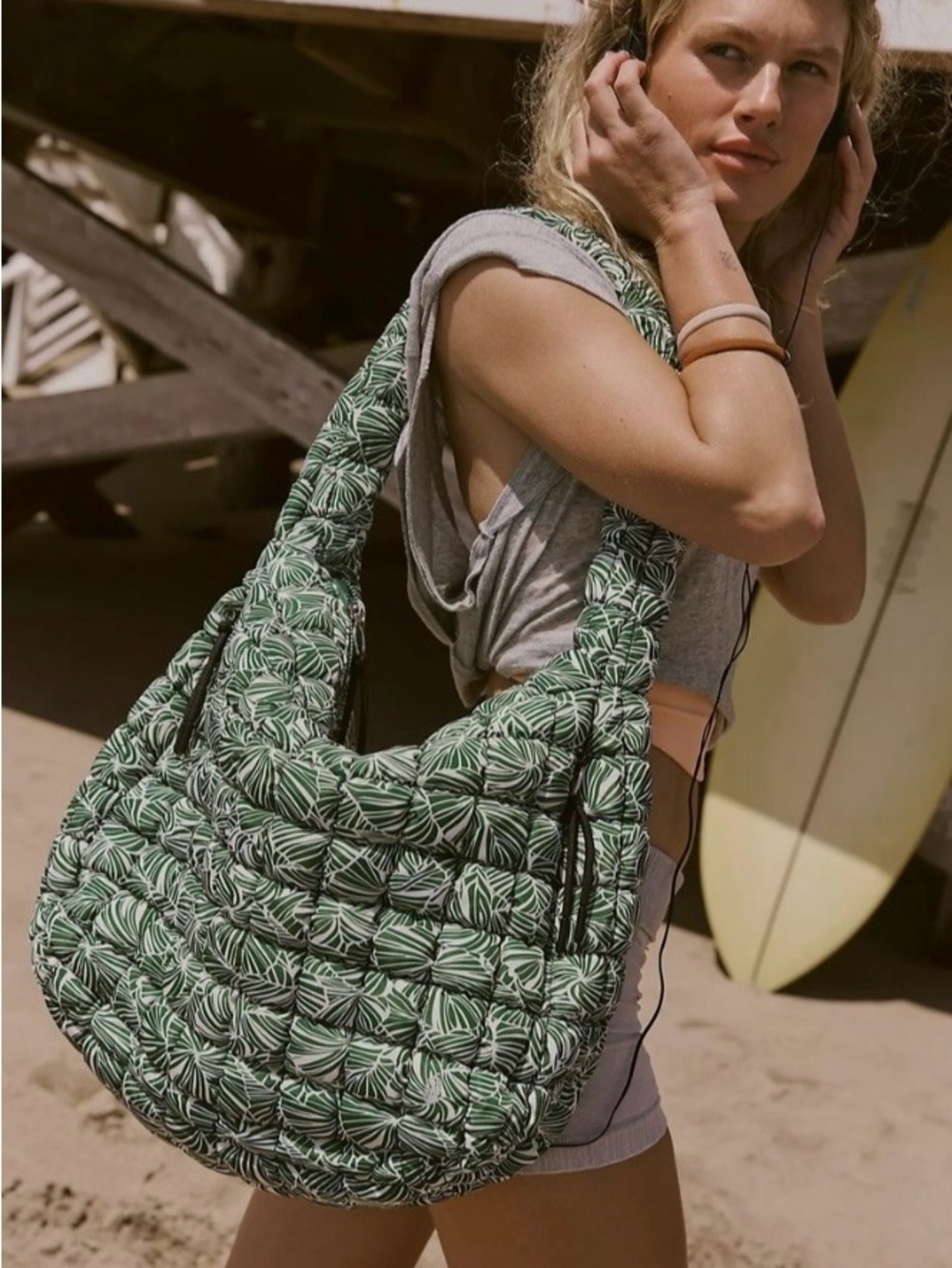 Free People Green Patterned Quilted Tote